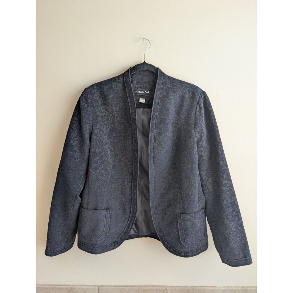 Coldwater Creek Women L 14-16 Black Paisley Jacquard Tapestry Open Front Jacket